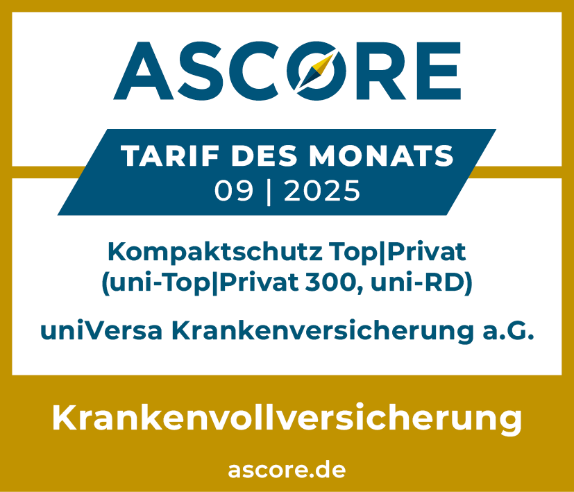 Qualitätssiegel von Ascore für universa Krankenvollversicherung Kompaktschutz Top Privat 300.